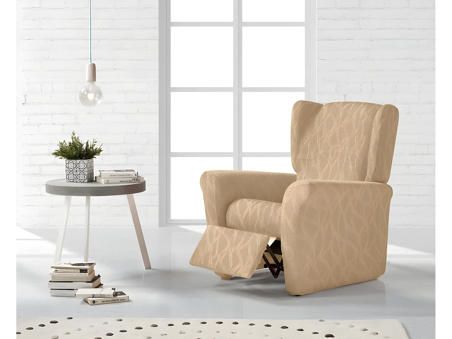 ESTORALIS | Funda Sillon Tejido Elastico Resistente | Para Sillon Relax | Tamaño ( de 70 a 90 cm. )  | Modelo ALEXIA Color Marfil