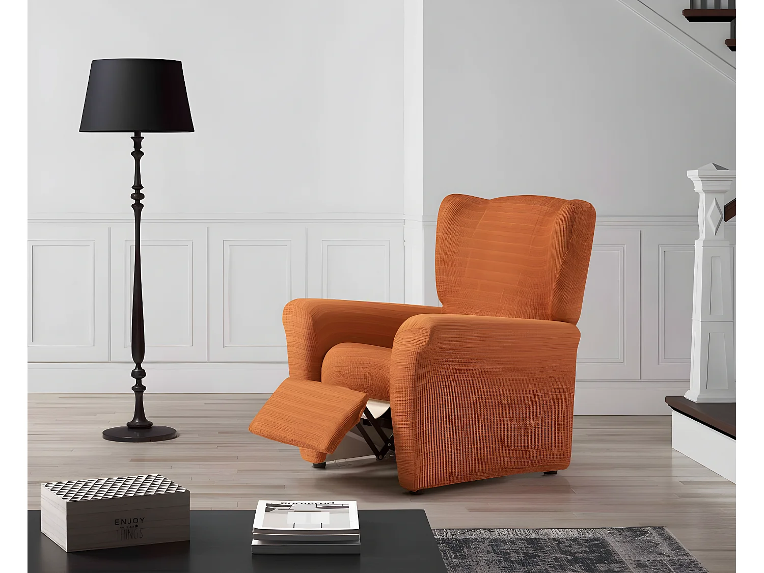 ESTORALIS | Funda Sillon Tejido Elastico Resistente | Para Sillon Relax | Tamaño ( de 70 a 90 cm. )  | Modelo VEGA Color Naranja