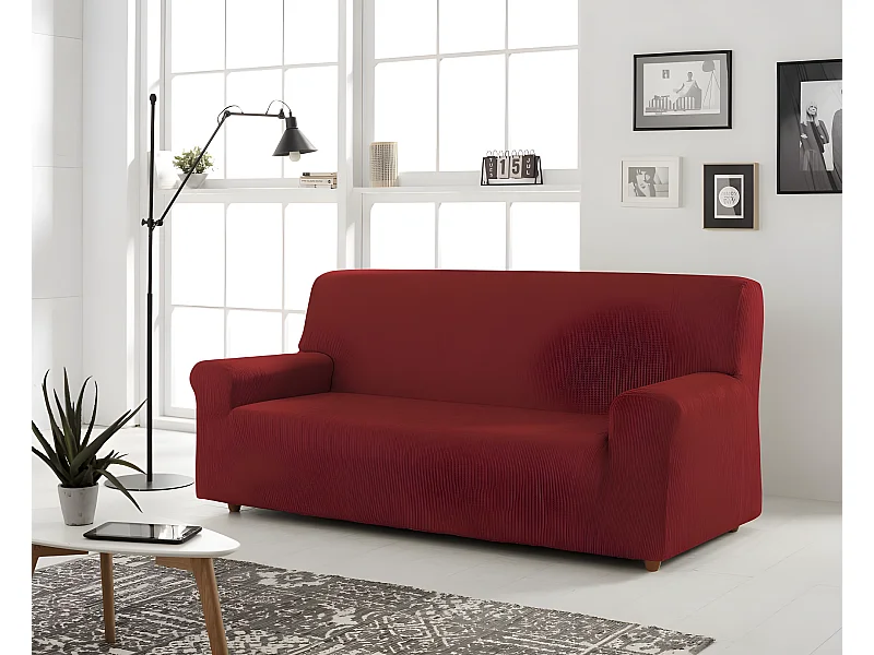 ESTORALIS | Funda de Sofá Tejido Elastico Resistente | Para Sofá 3 Plazas | Tamaño ( de 170 a 220 cm. )  | Modelo BERTA Color Rojo