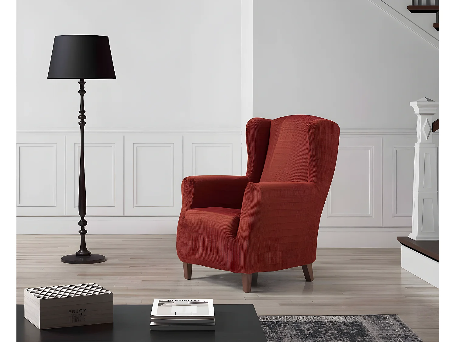 ESTORALIS | Funda Sillon Tejido Elastico Resistente | Para Sillon Orejero | Tamaño ( de 70 a 110 cm. )  | Modelo VEGA Color Rojo