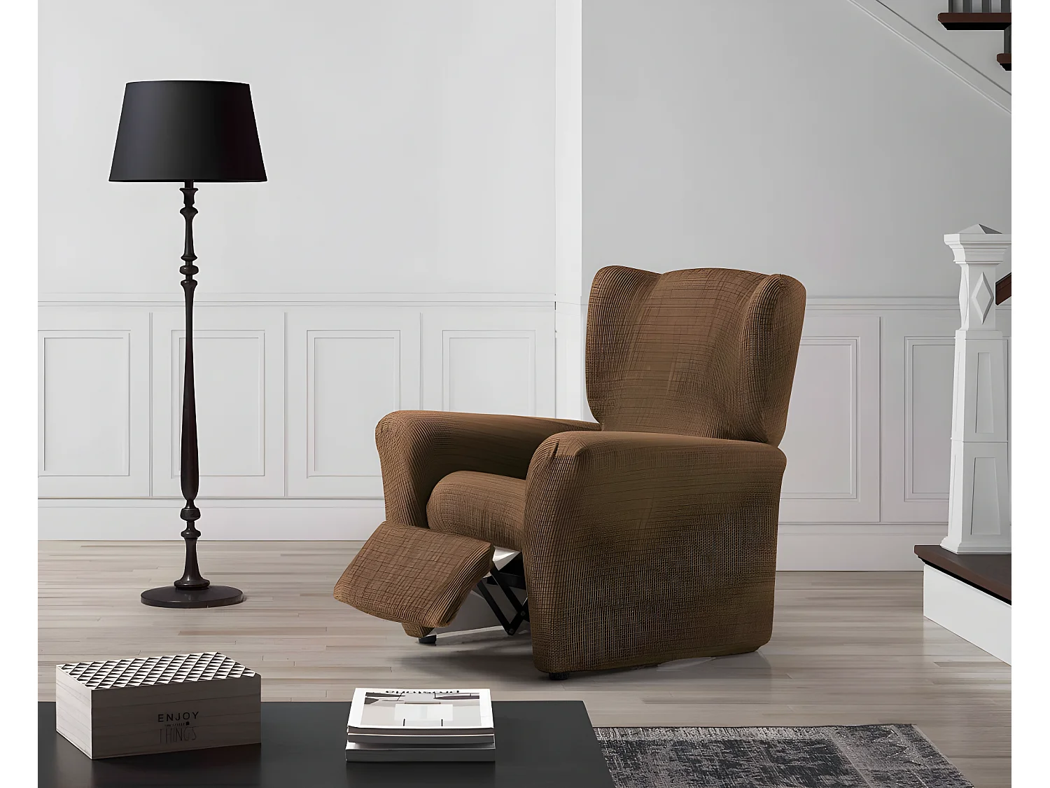 ESTORALIS | Funda Sillon Tejido Elastico Resistente | Para Sillon Relax | Tamaño ( de 70 a 90 cm. )  | Modelo VEGA Color Marron