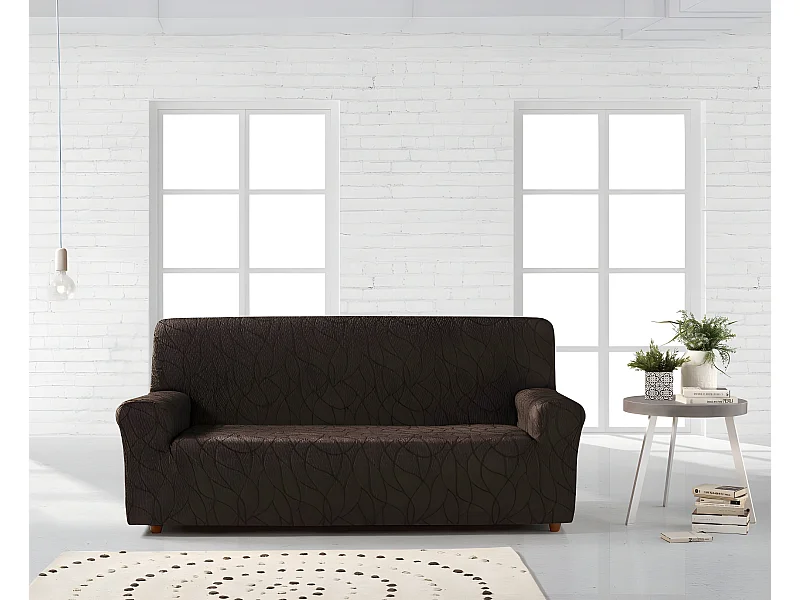 ESTORALIS | Funda de Sofá Tejido Elastico Resistente | Para Sofá 3 Plazas | Tamaño ( de 170 a 220 cm. )  | Modelo ALEXIA Color Marrón