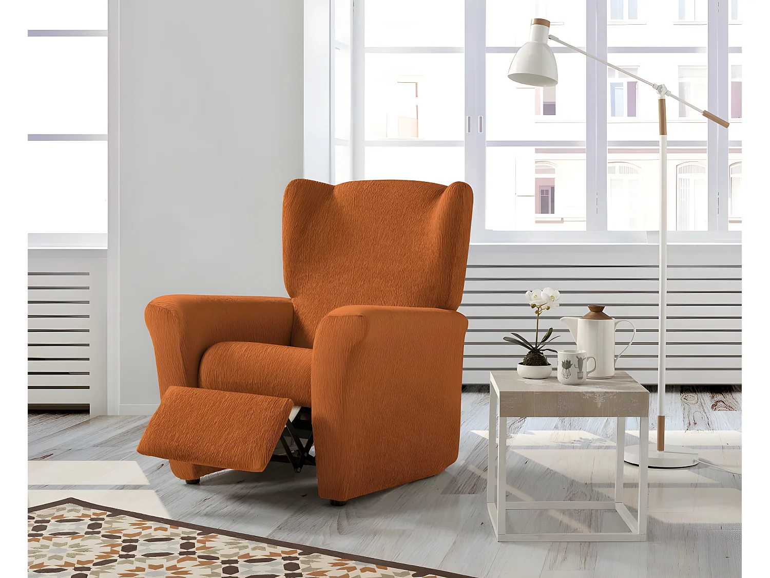 ESTORALIS | Funda Sillon Tejido Elastico Resistente | Para Sillon Relax | Tamaño ( de 70 a 90 cm. )  | Modelo BETA Color Naranja