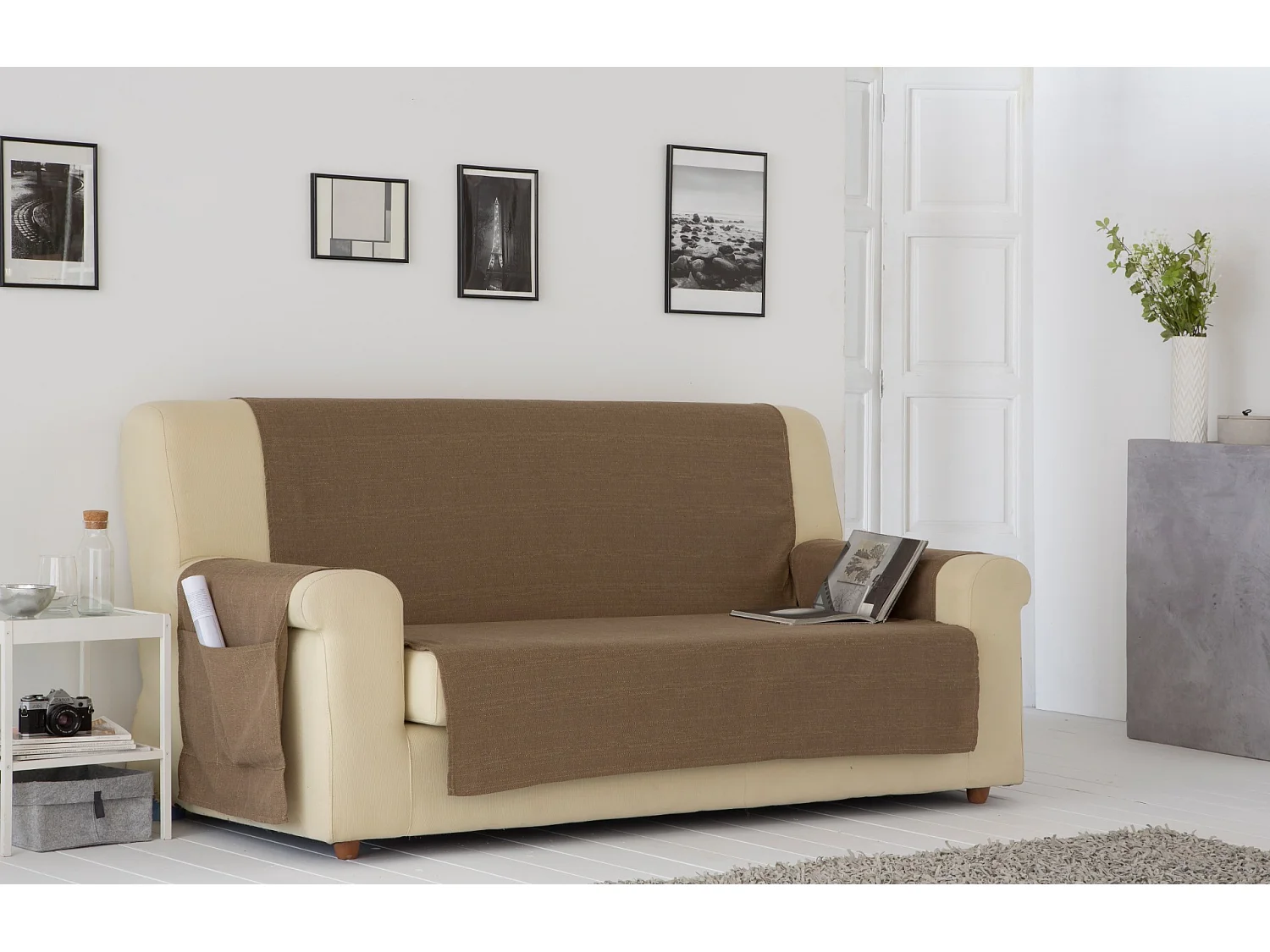 ESTORALIS | Cubre Sofá Tejido Jaquard Resistente | Para Sofa de 2 Plazas | Tela 110 x 210 cm  | Modelo BERET Color Beige