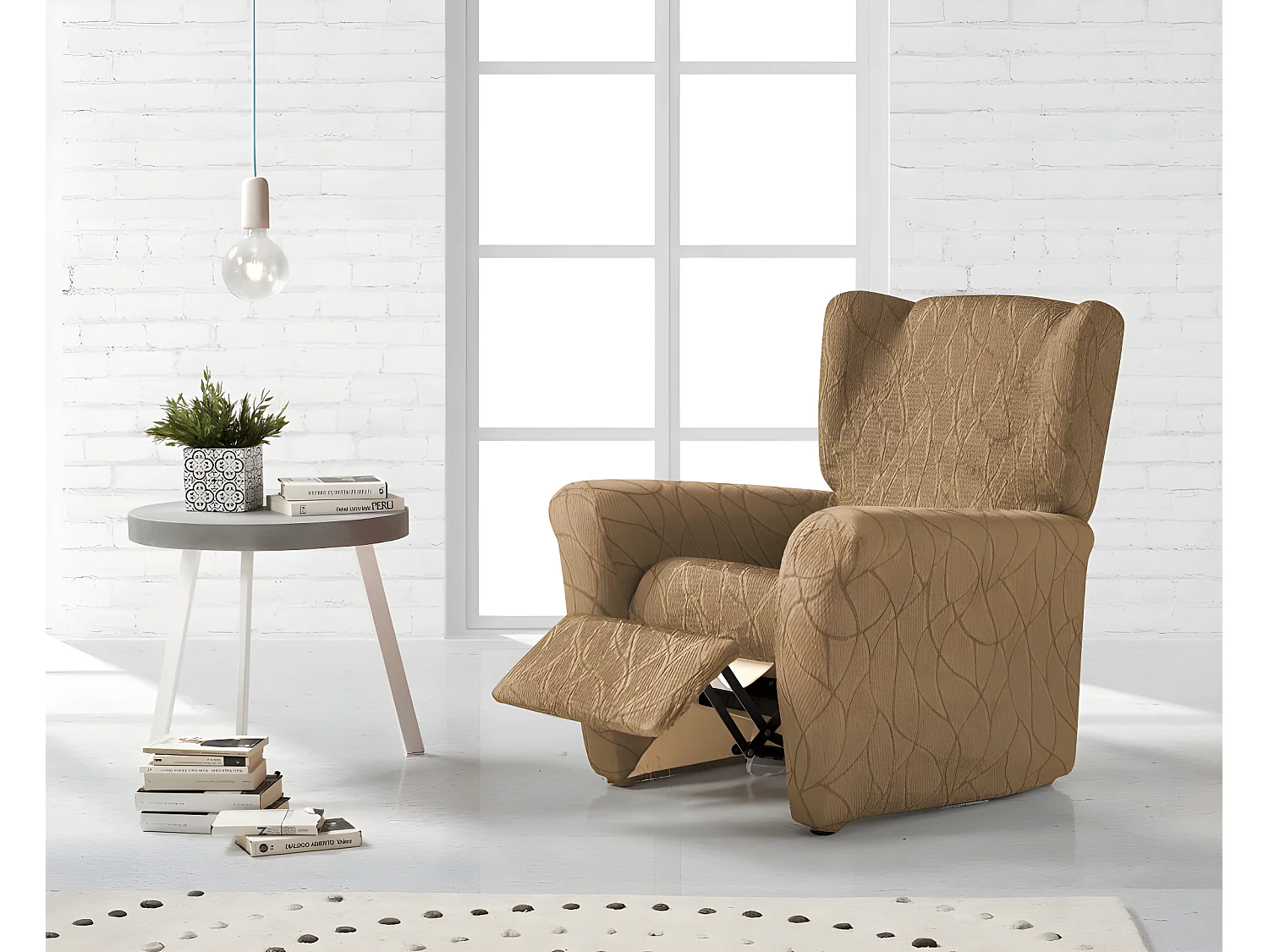 ESTORALIS | Funda Sillon Tejido Elastico Resistente | Para Sillon Relax | Tamaño ( de 70 a 90 cm. )  | Modelo ALEXIA Color Beige