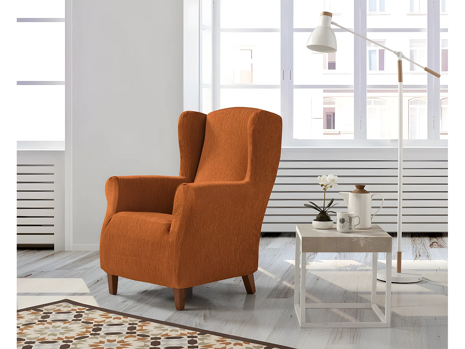 ESTORALIS | Funda Sillon Tejido Elastico Resistente | Para Sillon Orejero | Tamaño ( de 70 a 110 cm. )  | Modelo BETA Color Naranja