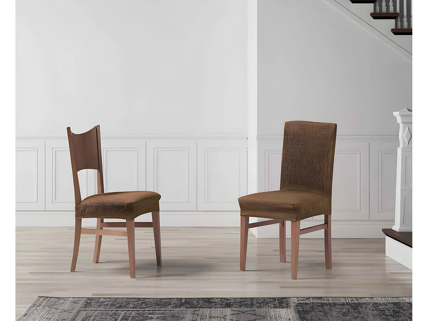 ESTORALIS | Funda de Asiento Tejido Elastico Resistente | Para Asiento de Silla | Tamaño (45x45 cm.)  | Modelo VEGA Color Marron