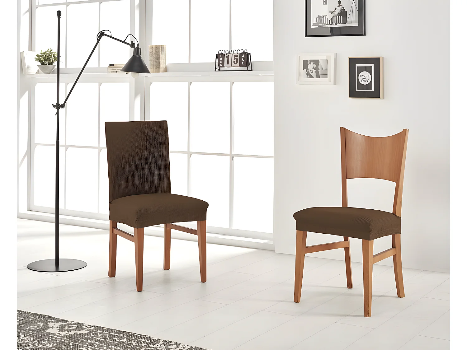 ESTORALIS | Funda de Asiento Tejido Elastico Resistente | Para Asiento de Silla | Tamaño (45x45 cm.)  | Modelo BERTA Color Marron