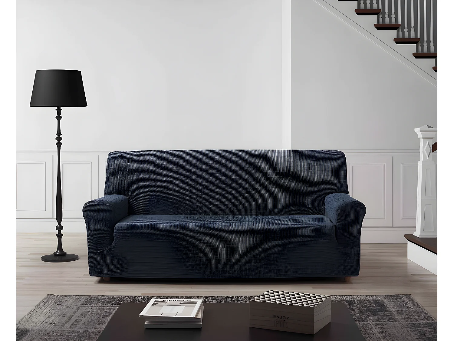 ESTORALIS | Funda de Sofá Tejido Elastico Resistente | Para Sofá 3 Plazas | Tamaño ( de 170 a 220 cm. )  | Modelo VEGA Color Azul