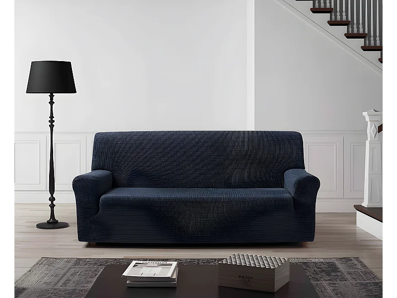 ESTORALIS | Funda de Sofá Tejido Elastico Resistente | Para Sofá 3 Plazas | Tamaño ( de 170 a 220 cm. )  | Modelo VEGA Color Azul