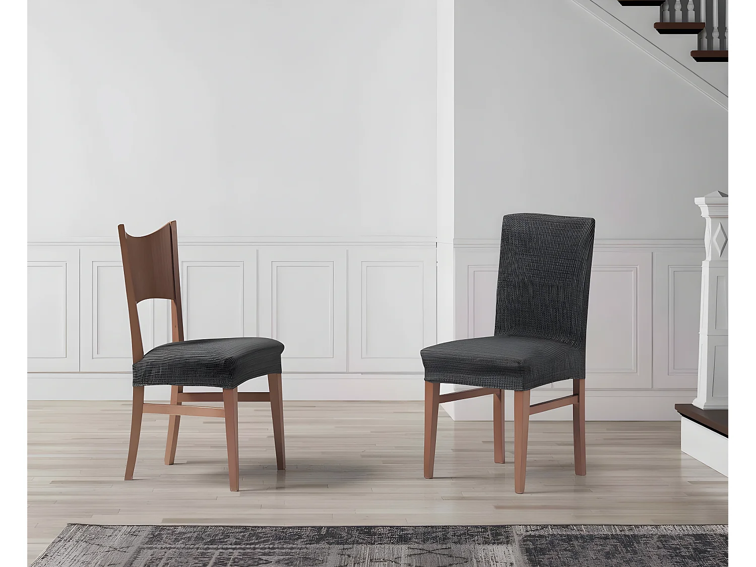 ESTORALIS | Funda de Asiento Tejido Elastico Resistente | Para Asiento de Silla | Tamaño (45x45 cm.)  | Modelo VEGA Color Gris