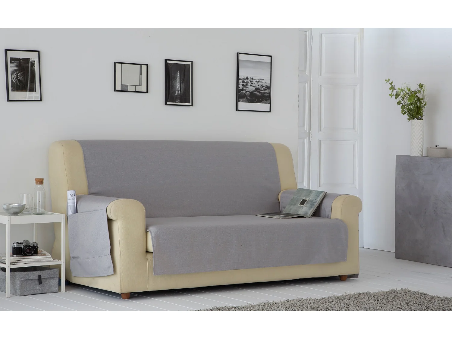 ESTORALIS | Cubre Sofá Tejido Jaquard Resistente | Para Sofa de 4 Plazas | Tela 190 x 210 cm  | Modelo BERET Color Gris Claro