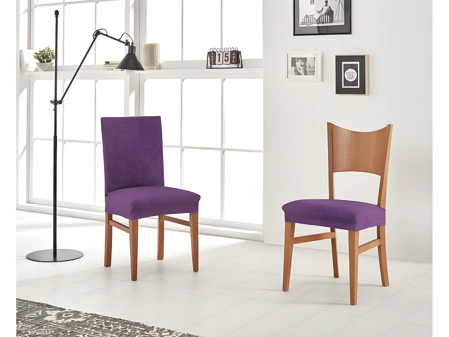 ESTORALIS | Funda de Asiento Tejido Elastico Resistente | Para Asiento de Silla | Tamaño (45x45 cm.)  | Modelo BERTA Color Violeta