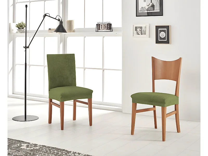 ESTORALIS | Funda de Silla  Tejido Elastico Resistente | Para Silla con Respaldo | Tamaño (45x45 cm.) 50 cm. Alto | Modelo BERTA Color Verde