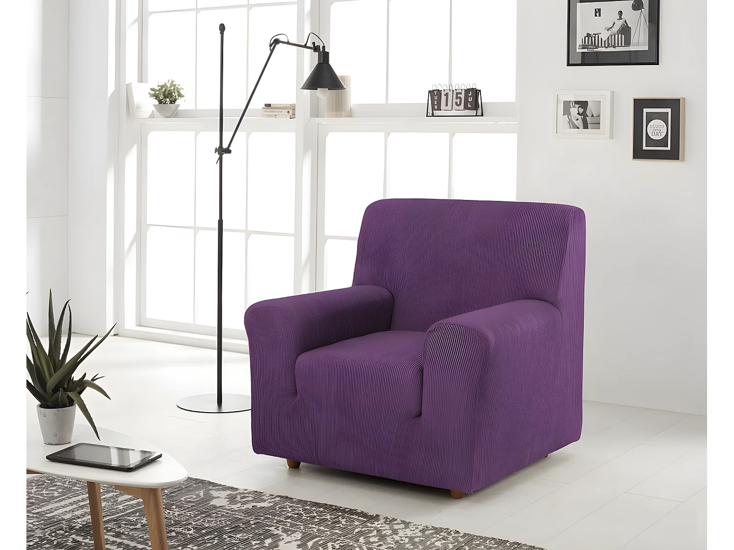 ESTORALIS | Funda de Sofá Tejido Elastico Resistente | Para Sillon 1 Plaza | Tamaño ( de 70 a 110 cm. )  | Modelo BERTA Color Violeta