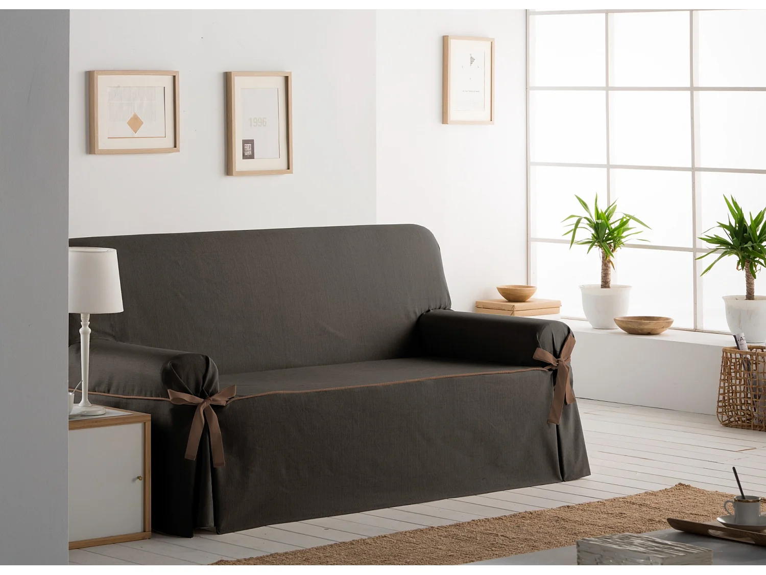 ESTORALIS | Funda Sofá Lazos Tejido Jaquard Resistente | Para Sofa de 3 Plazas | Tamaño ( de 180 a 210 cm. )  | Modelo BERET Color Marron