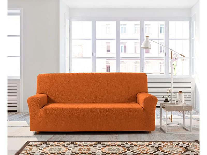 ESTORALIS | Funda de Sofá Tejido Elastico Resistente | Para Sofá 2 Plazas | Tamaño ( de 120 a 170 cm. )  | Modelo BETA Color Naranja
