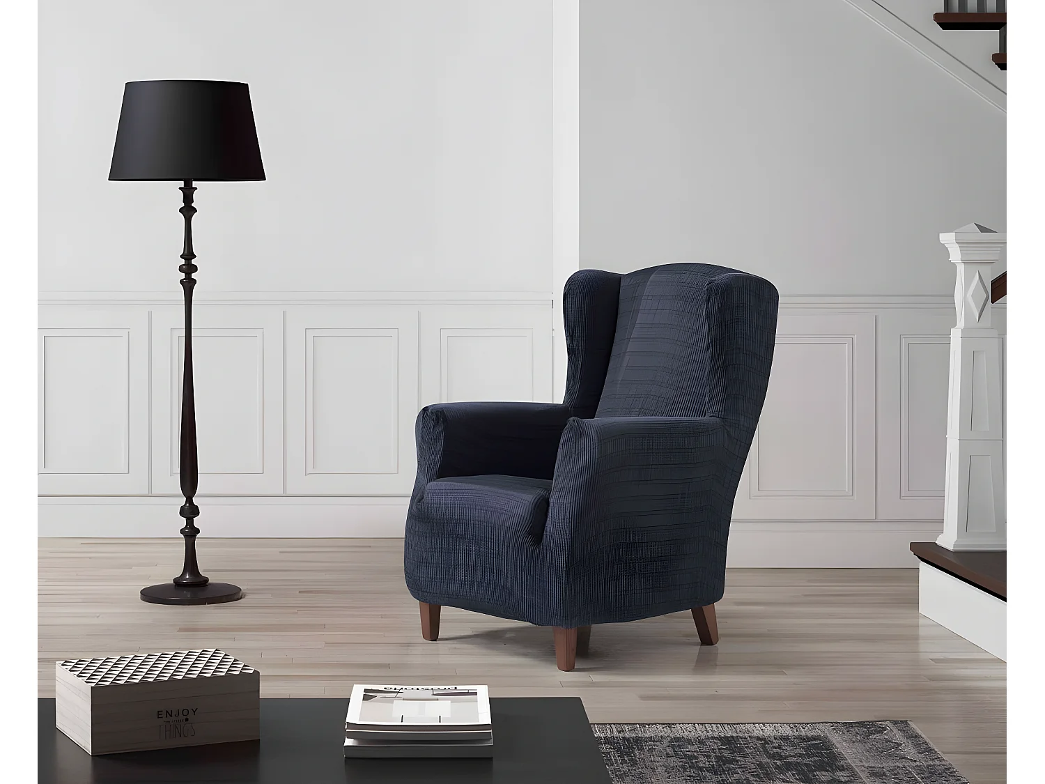 ESTORALIS | Funda Sillon Tejido Elastico Resistente | Para Sillon Orejero | Tamaño ( de 70 a 110 cm. )  | Modelo VEGA Color Azul