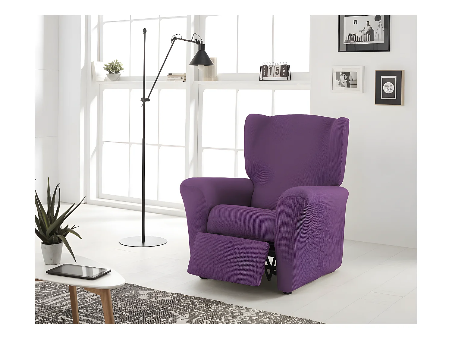 ESTORALIS | Funda Sillon Tejido Elastico Resistente | Para Sillon Relax | Tamaño ( de 70 a 90 cm. )  | Modelo BERTA Color Violeta