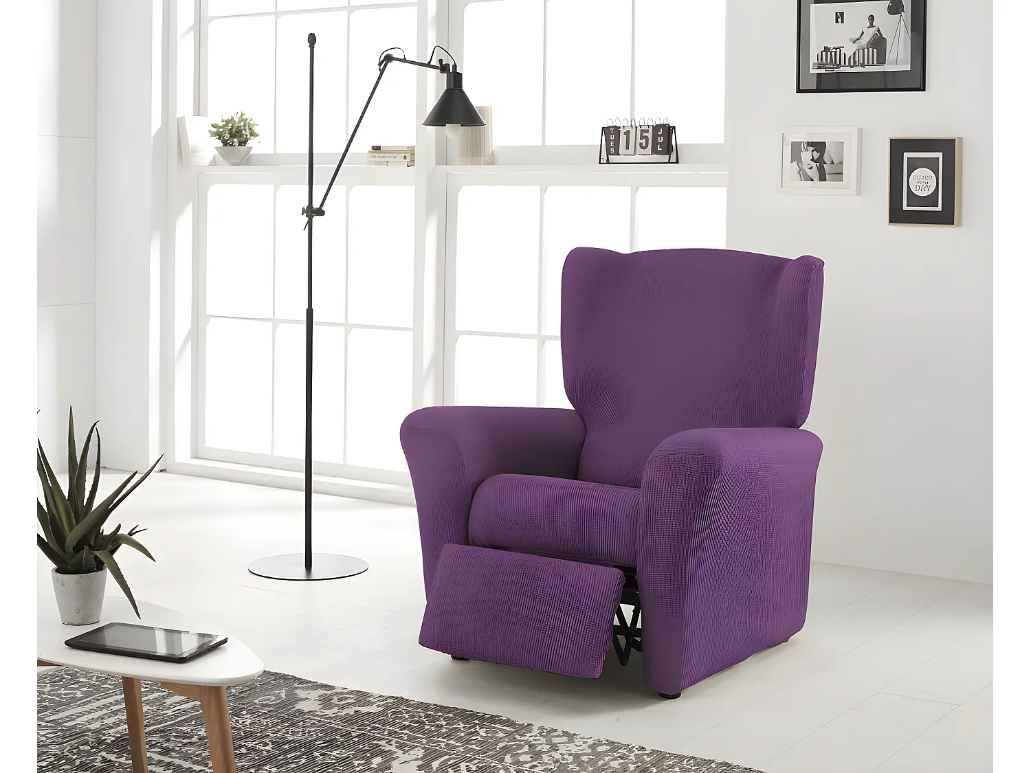 ESTORALIS | Funda Sillon Tejido Elastico Resistente | Para Sillon Relax | Tamaño ( de 70 a 90 cm. )  | Modelo BERTA Color Violeta