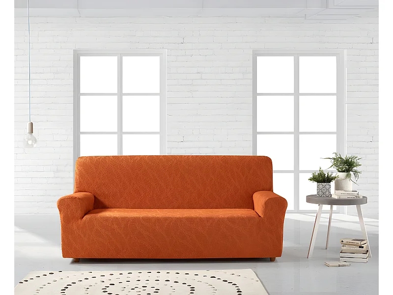 ESTORALIS | Funda de Sofá Tejido Elastico Resistente | Para Sofá 2 Plazas | Tamaño ( de 120 a 170 cm. )  | Modelo ALEXIA Color Naranja