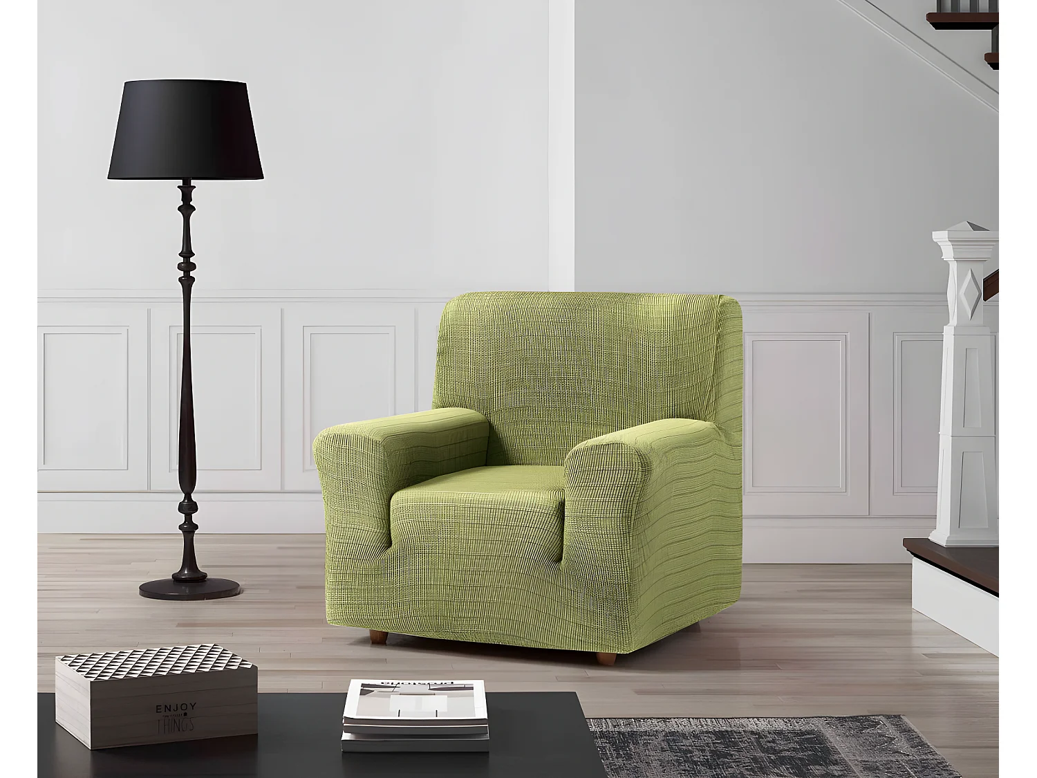 ESTORALIS | Funda de Sofá Tejido Elastico Resistente | Para Sillon 1 Plaza | Tamaño ( de 70 a 110 cm. )  | Modelo VEGA Color Verde