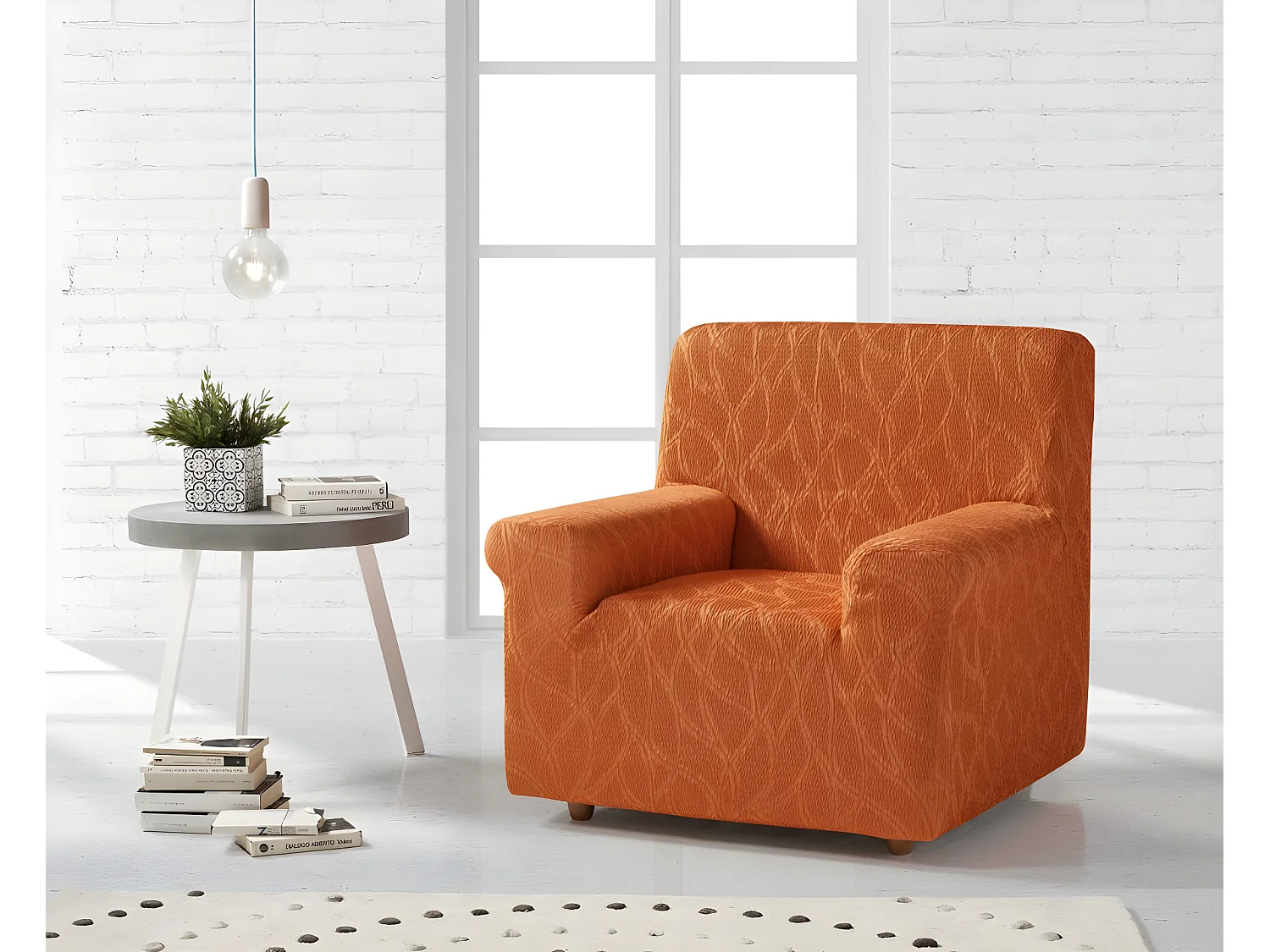 ESTORALIS | Funda de Sofá Tejido Elastico Resistente | Para Sillon 1 Plaza | Tamaño ( de 70 a 110 cm. )  | Modelo ALEXIA Color Naranja