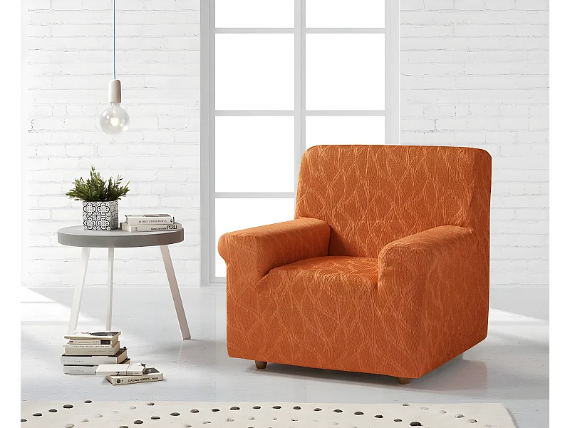 ESTORALIS | Funda de Sofá Tejido Elastico Resistente | Para Sillon 1 Plaza | Tamaño ( de 70 a 110 cm. )  | Modelo ALEXIA Color Naranja
