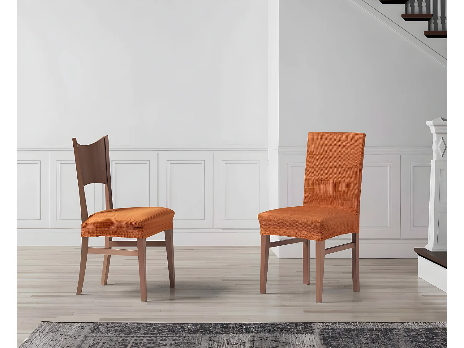 ESTORALIS | Funda de Silla  Tejido Elastico Resistente | Para Silla con Respaldo | Tamaño (45x45 cm.) 50 cm. Alto | Modelo VEGA Color Naranja