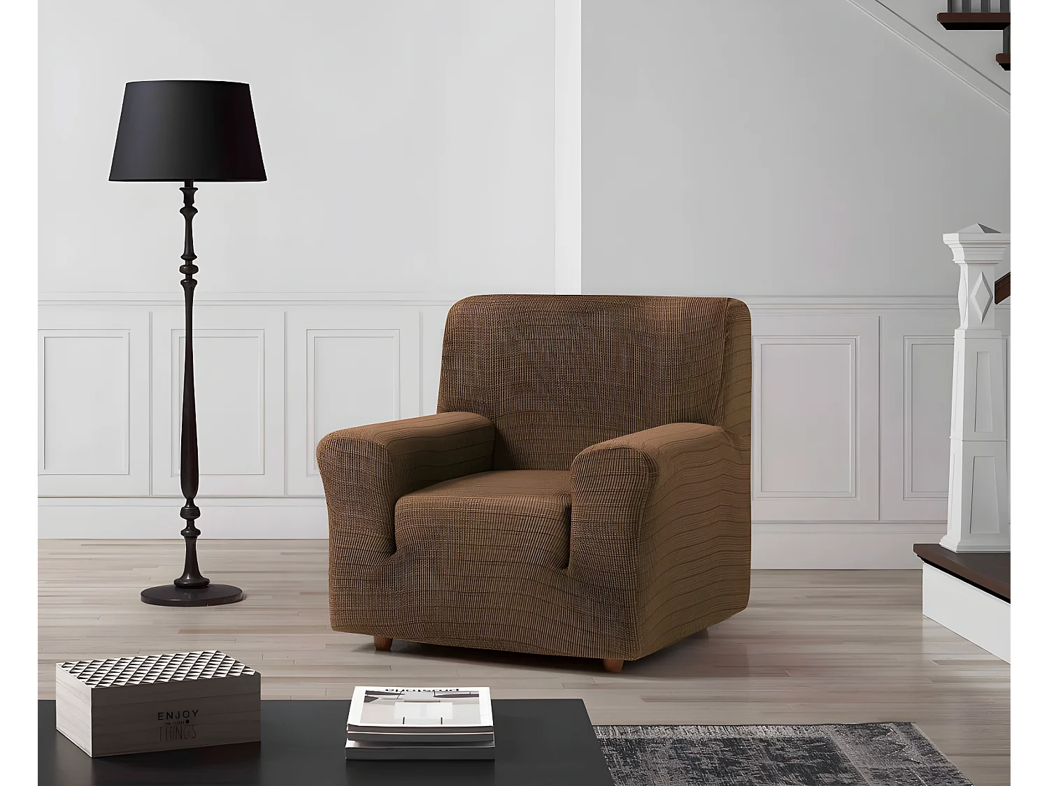 ESTORALIS | Funda de Sofá Tejido Elastico Resistente | Para Sillon 1 Plaza | Tamaño ( de 70 a 110 cm. )  | Modelo VEGA Color Marron