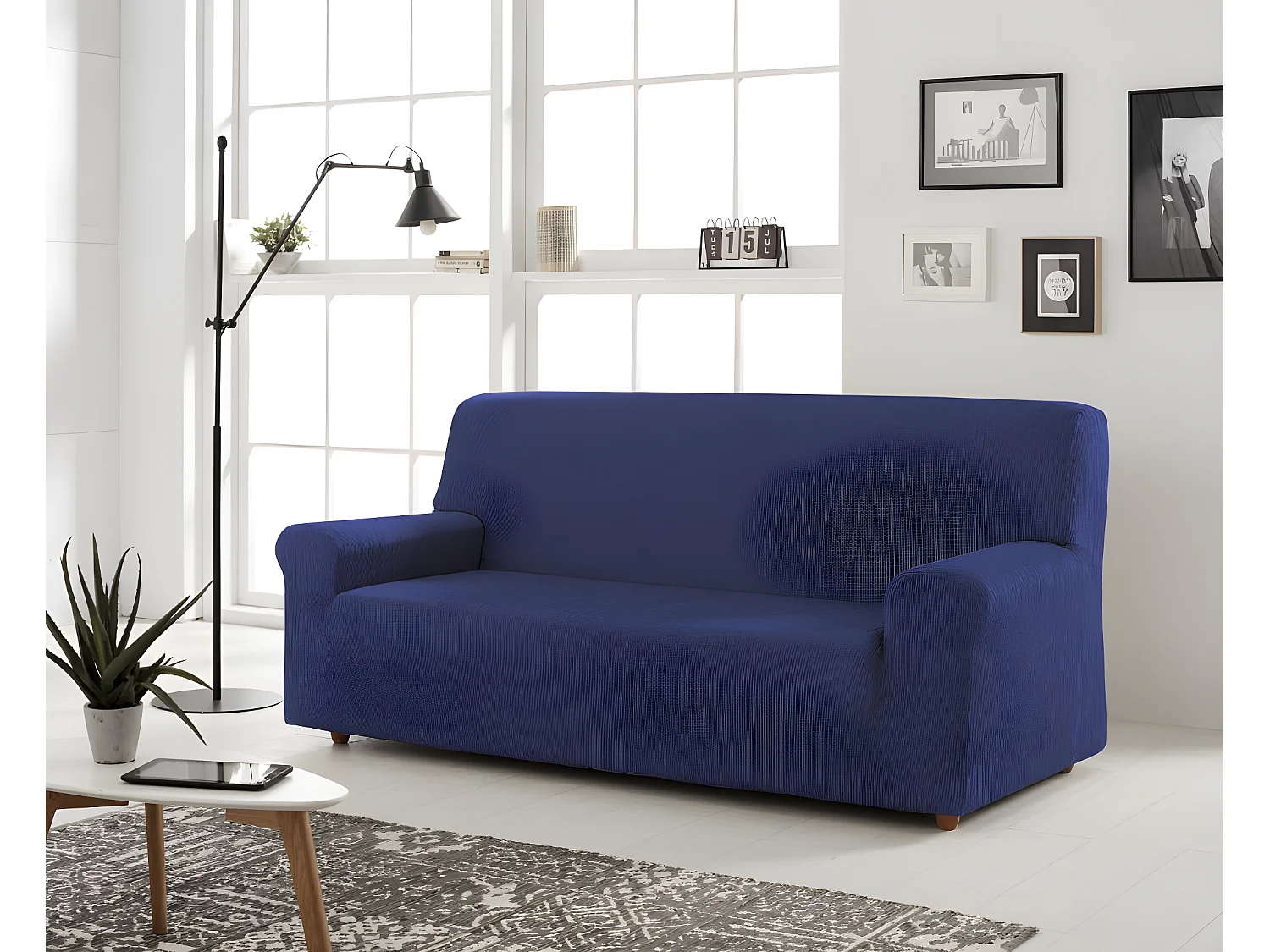 ESTORALIS | Funda de Sofá Tejido Elastico Resistente | Para Sofá 3 Plazas | Tamaño ( de 170 a 220 cm. )  | Modelo BERTA Color Azul