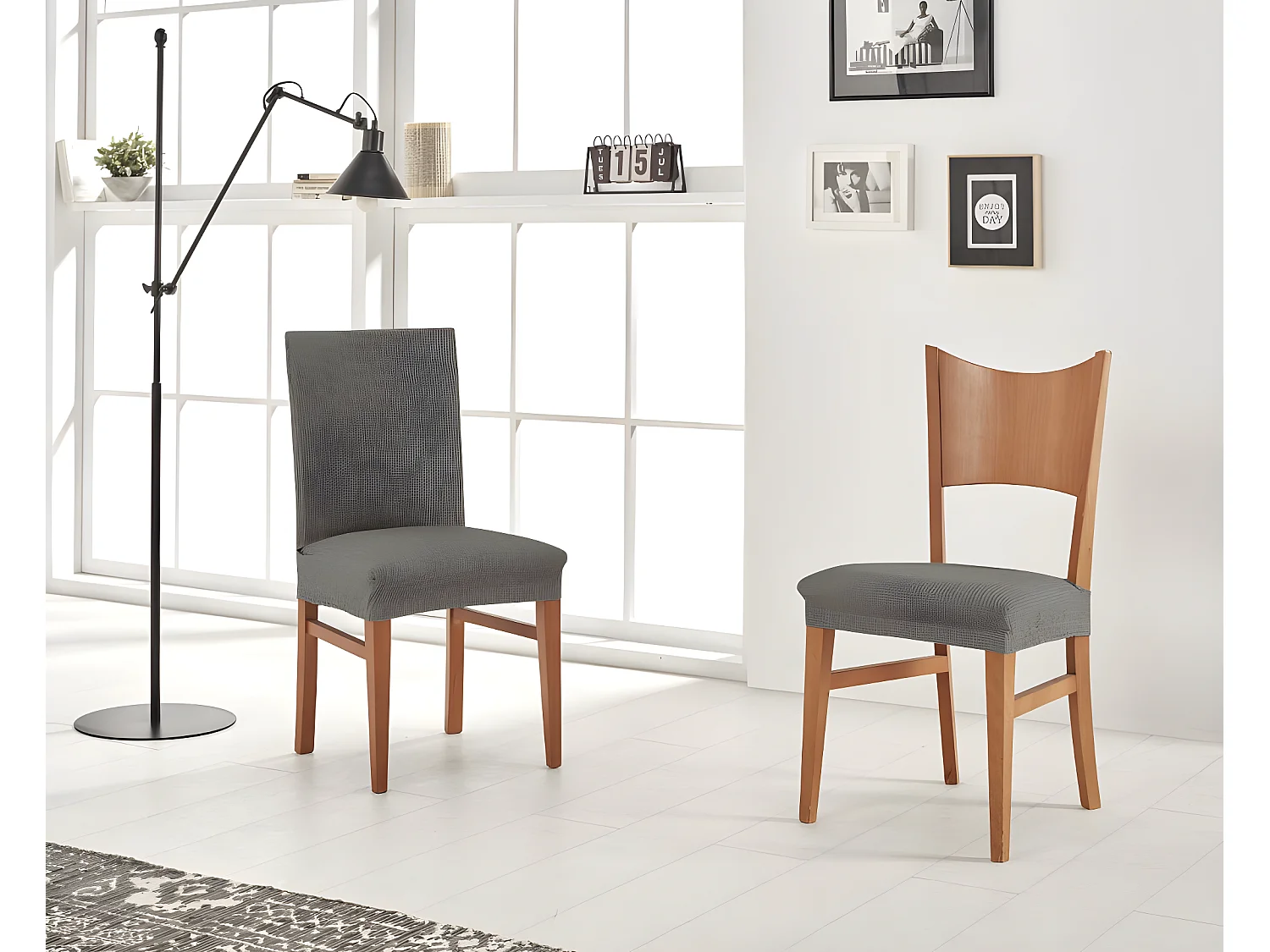 ESTORALIS | Funda de Asiento Tejido Elastico Resistente | Para Asiento de Silla | Tamaño (45x45 cm.)  | Modelo BERTA Color Gris