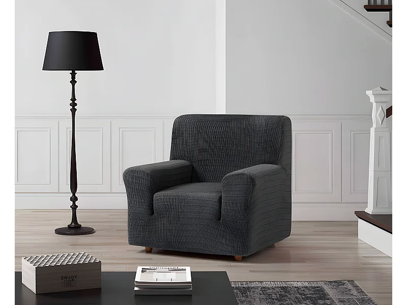 ESTORALIS | Funda de Sofá Tejido Elastico Resistente | Para Sillon 1 Plaza | Tamaño ( de 70 a 110 cm. )  | Modelo VEGA Color Gris