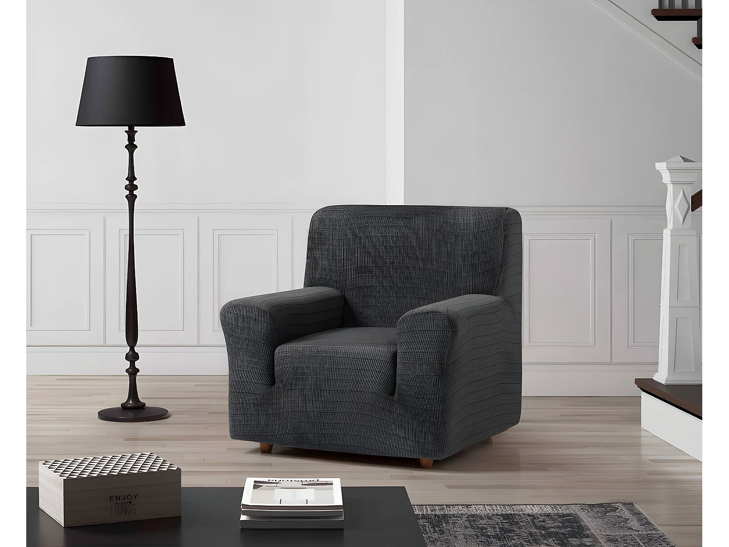 ESTORALIS | Funda de Sofá Tejido Elastico Resistente | Para Sillon 1 Plaza | Tamaño ( de 70 a 110 cm. )  | Modelo VEGA Color Gris