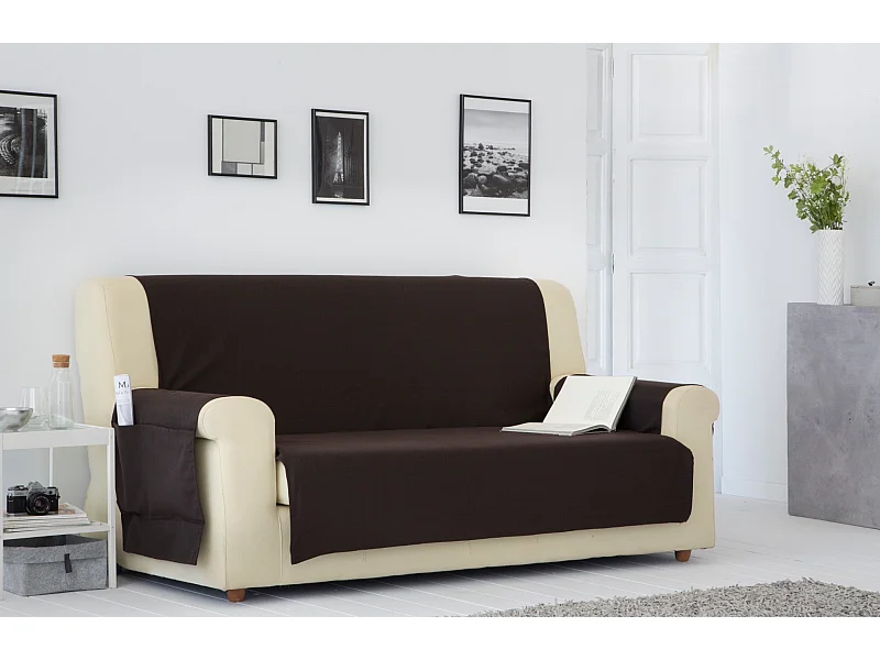 ESTORALIS | Cubre Sofá Tejido Jaquard Resistente | Para Sofa de 3 Plazas | Tela 150 x 210 cm  | Modelo BERET Color Marron
