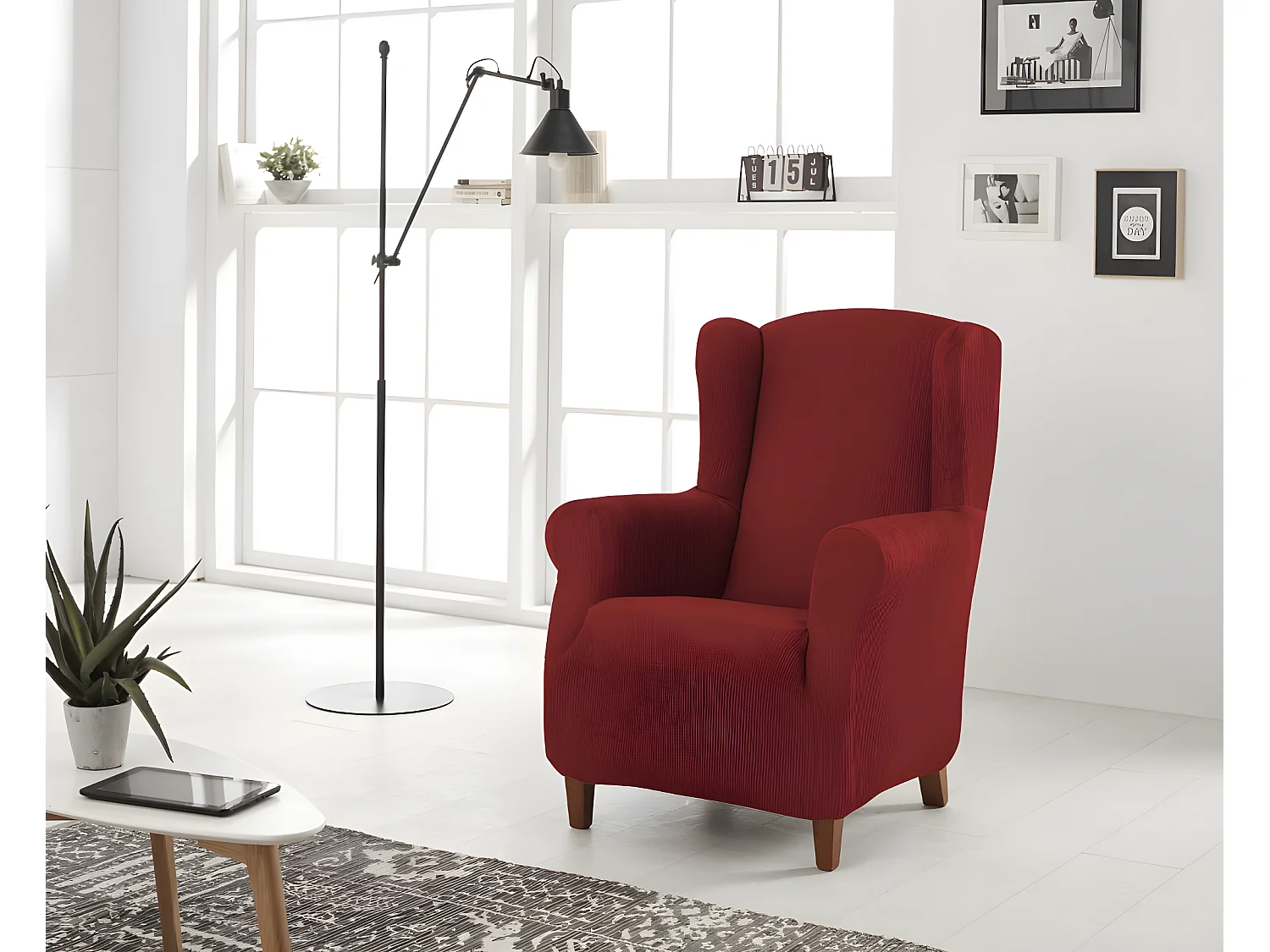 ESTORALIS | Funda Sillon Tejido Elastico Resistente | Para Sillon Orejero | Tamaño ( de 70 a 110 cm. )  | Modelo BERTA Color Rojo