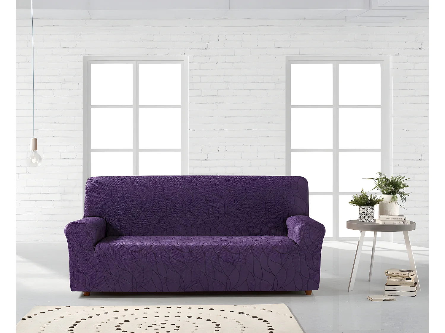 ESTORALIS | Funda de Sofá Tejido Elastico Resistente | Para Sofá 4 Plazas | Tamaño ( de 220 a 260 cm. )  | Modelo ALEXIA Color Violeta
