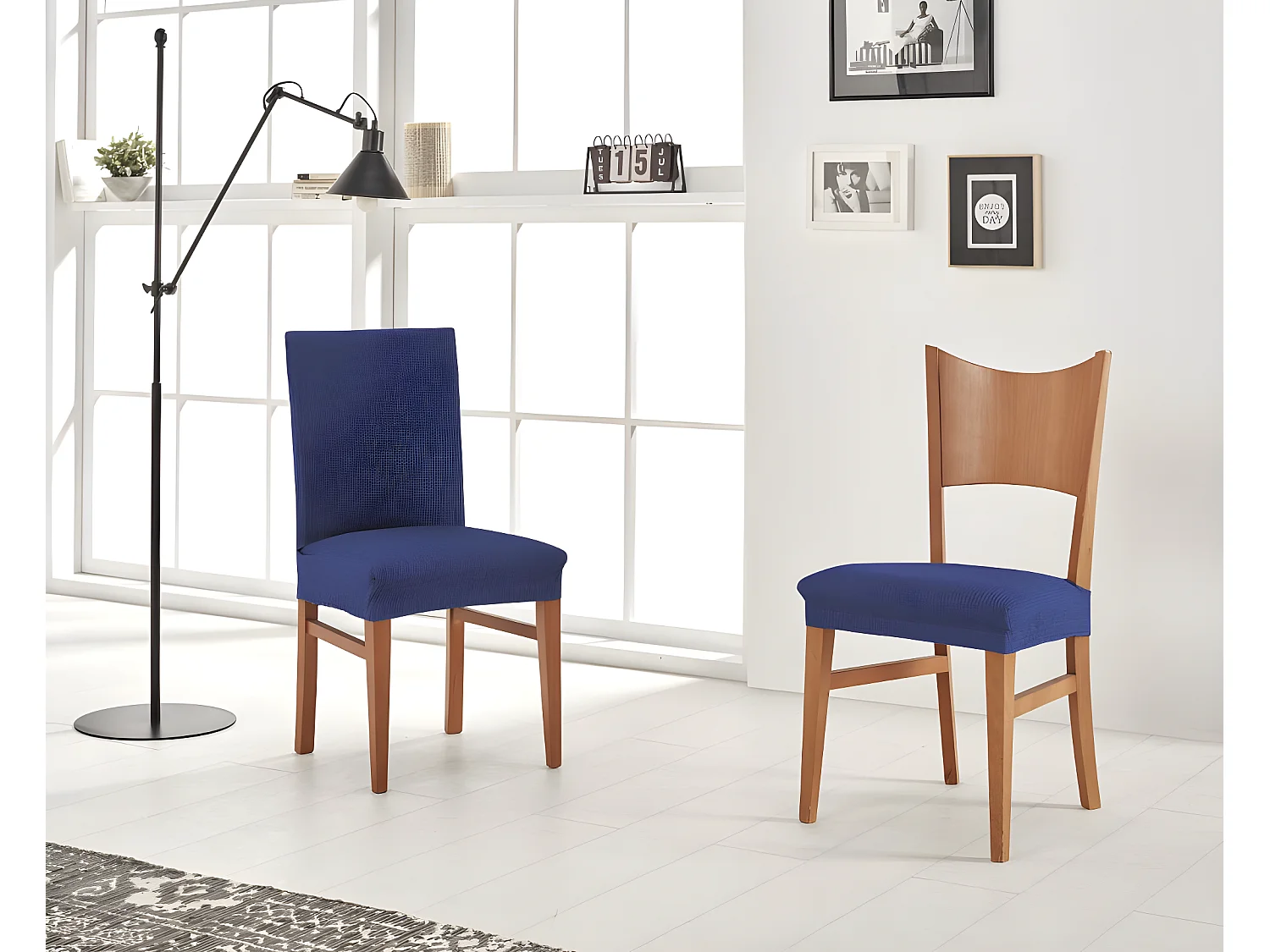 ESTORALIS | Funda de Silla  Tejido Elastico Resistente | Para Silla con Respaldo | Tamaño (45x45 cm.) 50 cm. Alto | Modelo BERTA Color Azul