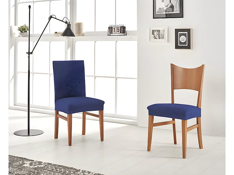 ESTORALIS | Funda de Silla  Tejido Elastico Resistente | Para Silla con Respaldo | Tamaño (45x45 cm.) 50 cm. Alto | Modelo BERTA Color Azul