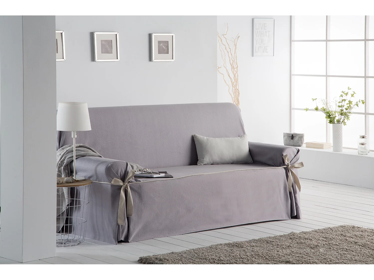 ESTORALIS | Funda Sofá Lazos Tejido Jaquard Resistente | Para Sofa de 3 Plazas | Tamaño ( de 180 a 210 cm. )  | Modelo BERET Color Gris Claro