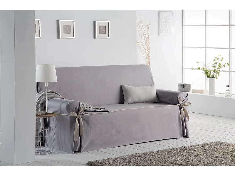 ESTORALIS | Funda Sofá Lazos Tejido Jaquard Resistente | Para Sofa de 3 Plazas | Tamaño ( de 180 a 210 cm. )  | Modelo BERET Color Gris Claro