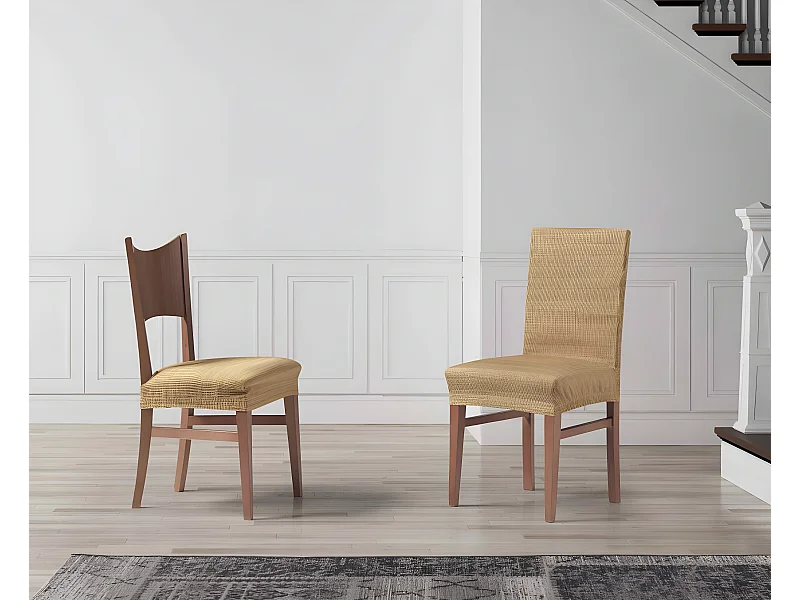 ESTORALIS | Funda de Silla  Tejido Elastico Resistente | Para Silla con Respaldo | Tamaño (45x45 cm.) 50 cm. Alto | Modelo VEGA Color Beige