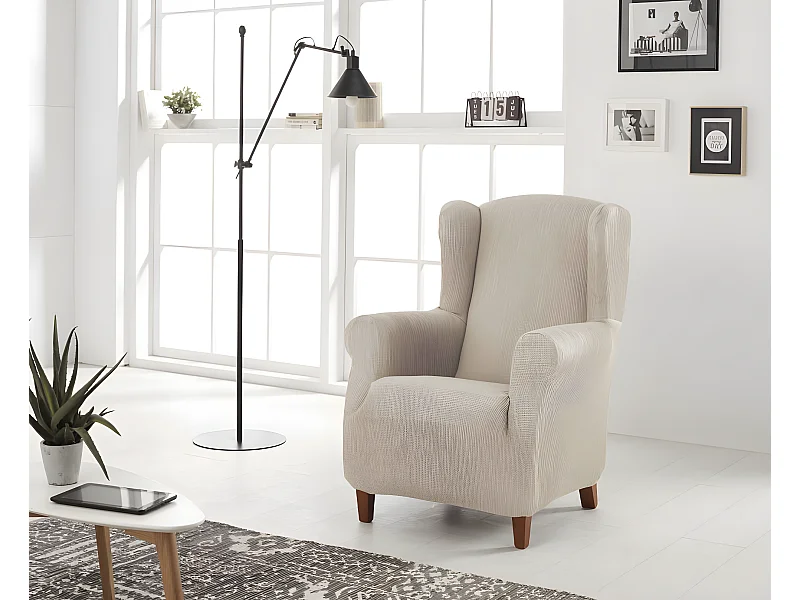 ESTORALIS | Funda Sillon Tejido Elastico Resistente | Para Sillon Orejero | Tamaño ( de 70 a 110 cm. )  | Modelo BERTA Color Marfil
