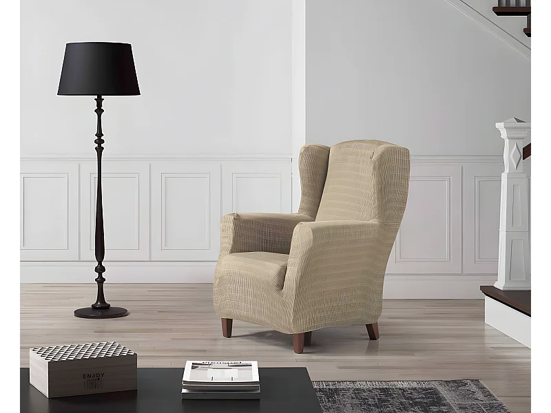 ESTORALIS | Funda Sillon Tejido Elastico Resistente | Para Sillon Orejero | Tamaño ( de 70 a 110 cm. )  | Modelo VEGA Color Marfil