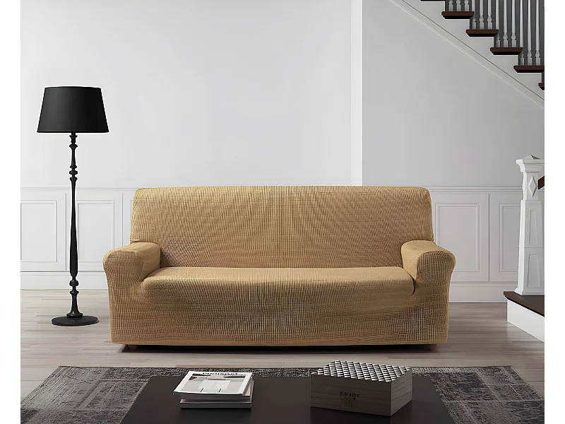 ESTORALIS | Funda de Sofá Tejido Elastico Resistente | Para Sofá 4 Plazas | Tamaño ( de 220 a 260 cm. )  | Modelo VEGA Color Beige
