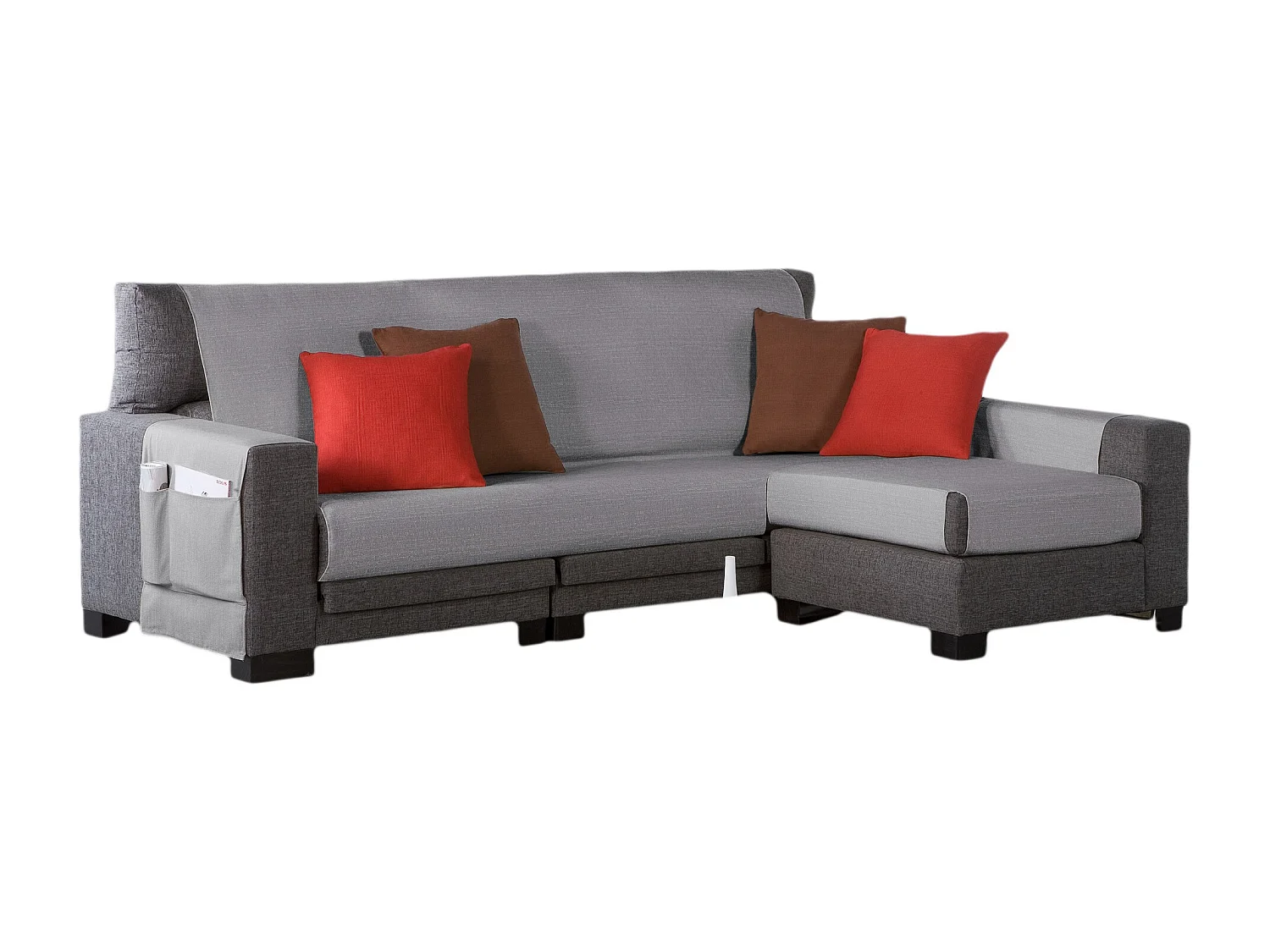 ESTORALIS | Cubre Sofá Tejido Jaquard Resistente | Chaisse Longue 275 cm Brazo Derecho | Tela 275 x 255 cm  | Modelo BERET Color Gris Claro