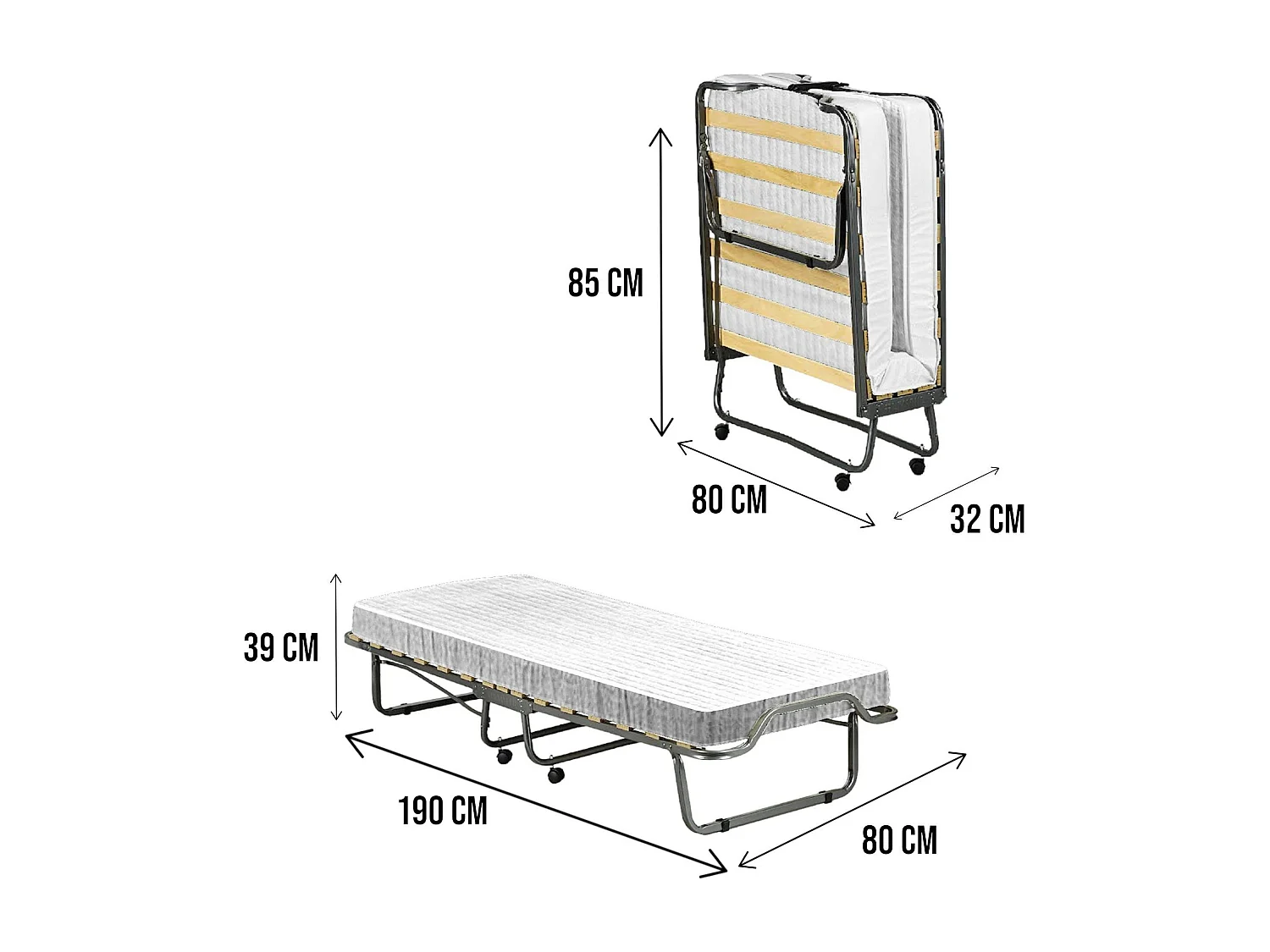 Lit pliant Dpiate, Lit de camp à 15 lattes, Matelas inclus, Lit bébé peu encombrant, 100% Made in Italy, 80x190h39 cm, Housse de protection sur demande