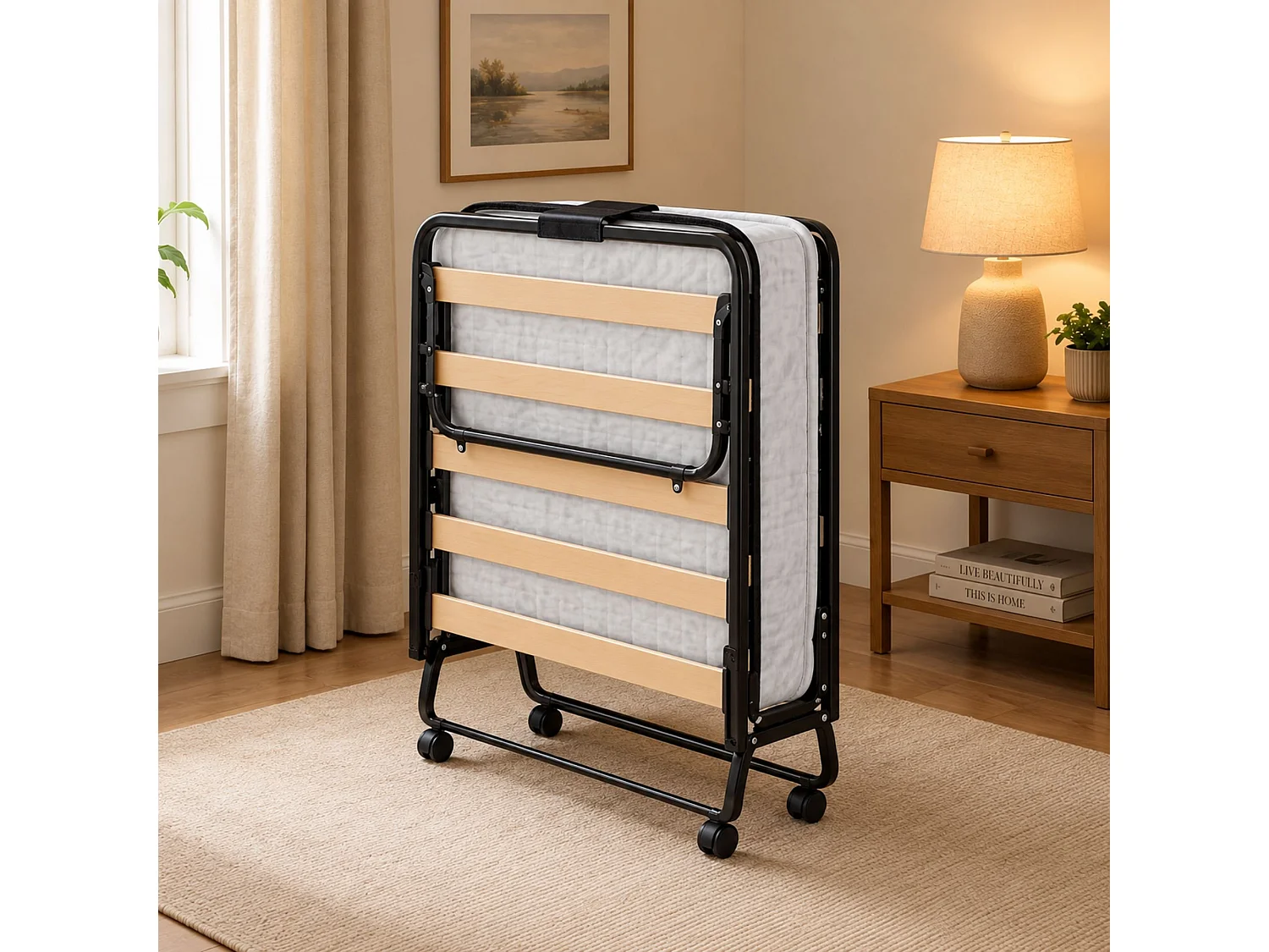 Lit pliant Dpiate, Lit de camp à 15 lattes, Matelas inclus, Lit bébé peu encombrant, 100% Made in Italy, 80x190h39 cm, Housse de protection sur demande