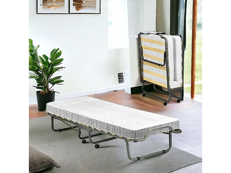 Lit pliant Dpiate, Lit de camp à 15 latte, Matela inclu, Lit bébé peu encombrant, 100% Made in Italy, 80x190h39 cm, Houe de protection ur demande