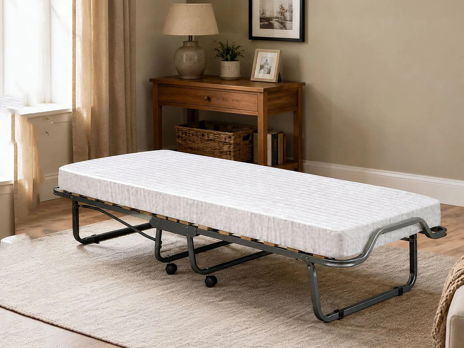 Lit pliant Dpava, lit de camp peu encombrant avec sommier à 15 lattes, housse de protection incluse, 100% Made in Italy, 80x200h40 cm, matelas inclus